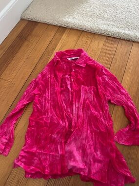 Zara pink tie dye crinkled Button-Up Blouse